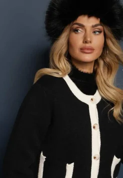 Czarny Rozpinany Klasyczny Kardigan z Wełną Senneva