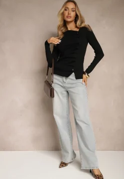 Czarny Rozpinany Wiskozowy Kardigan z Marszczeniem Olithenea