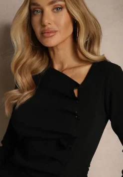 Czarny Rozpinany Wiskozowy Kardigan z Marszczeniem Olithenea