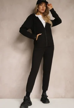 Czarny Sportowy Komplet Dresowy Klasyczne Spodnie i Bluza z Kapturem na Suwak Torvala