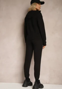 Czarny Sportowy Komplet Dresowy Klasyczne Spodnie i Bluza z Kapturem na Suwak Torvala
