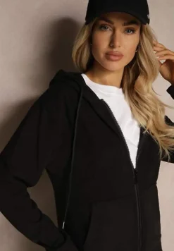 Czarny Sportowy Komplet Dresowy Klasyczne Spodnie i Bluza z Kapturem na Suwak Torvala