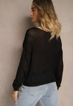 Czarny Sweter Ażurowy z Wiskozy Sanarela