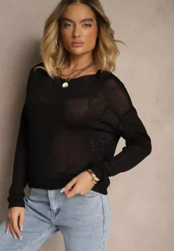 Czarny Sweter Ażurowy z Wiskozy Sanarela