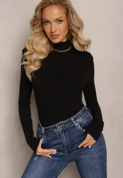 Czarny Sweter Golf z Ozdobnym Przeszyciem Dayshawn