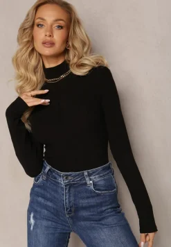 Czarny Sweter Golf z Ozdobnym Przeszyciem Dayshawn