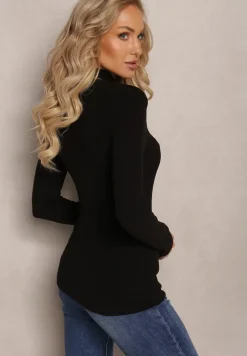 Czarny Sweter Golf z Ozdobnym Przeszyciem Dayshawn