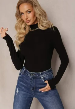 Czarny Sweter Golf z Ozdobnym Przeszyciem Dayshawn