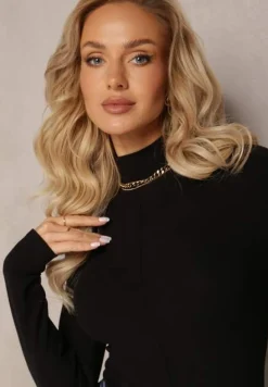 Czarny Sweter Golf z Ozdobnym Przeszyciem Dayshawn