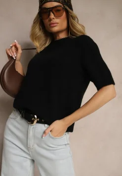 Czarny Sweter o Fasonie T-shirtu z Wełną Dannirae