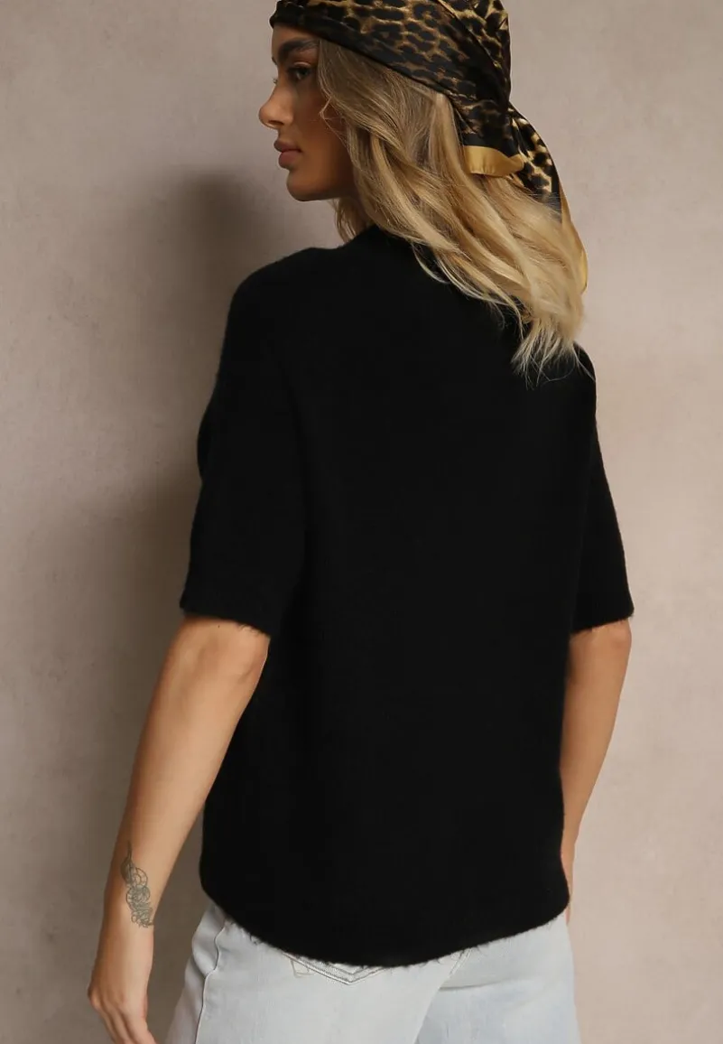 Czarny Sweter o Fasonie T-shirtu z Wełną Dannirae