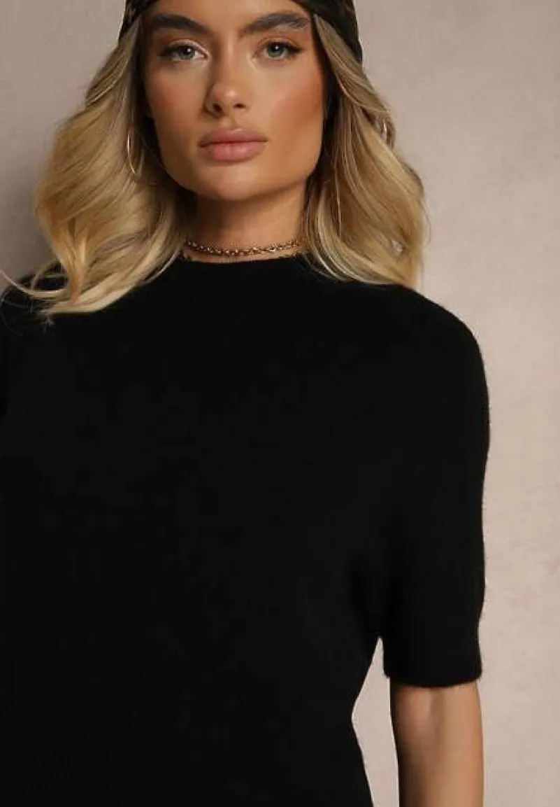 Czarny Sweter o Fasonie T-shirtu z Wełną Dannirae