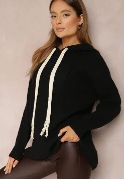 Czarny Sweter Oversize z Kapturem Ukuroa
