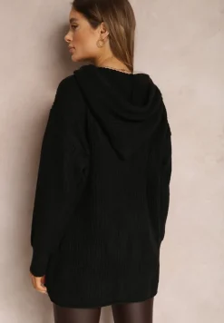 Czarny Sweter Oversize z Kapturem Ukuroa