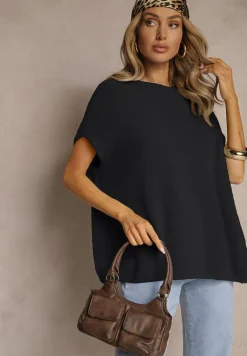 Czarny Sweter z Bawełną w Stylu Nietoperza Nilariella