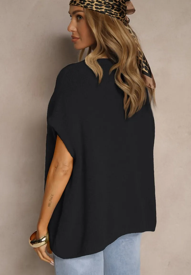 Czarny Sweter z Bawełną w Stylu Nietoperza Nilariella