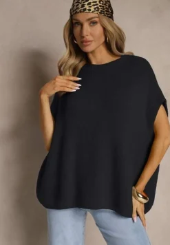 Czarny Sweter z Bawełną w Stylu Nietoperza Nilariella