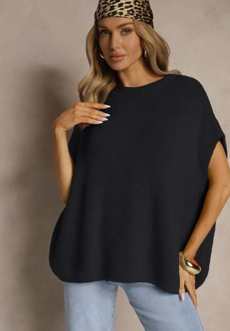 Czarny Sweter z Bawełną w Stylu Nietoperza Nilariella