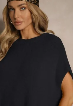 Czarny Sweter z Bawełną w Stylu Nietoperza Nilariella