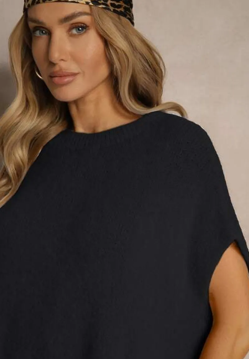 Czarny Sweter z Bawełną w Stylu Nietoperza Nilariella