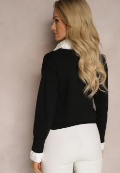 Czarny Sweter z Długimi Rękawami i Koszulową Wstawką z Kołnierzykiem Aptivea