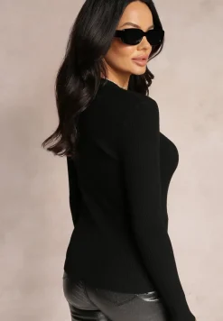 Czarny Sweter z Okrągłym Dekoltem Prążkowany Yuve