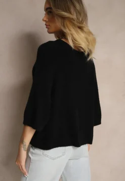 Czarny Sweter z Rękawami 3/4 z Wełną Dannalin