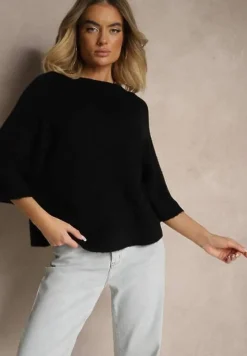 Czarny Sweter z Rękawami 3/4 z Wełną Dannalin