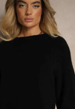 Czarny Sweter z Rękawami 3/4 z Wełną Dannalin