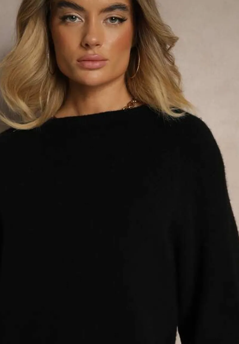 Czarny Sweter z Rękawami 3/4 z Wełną Dannalin
