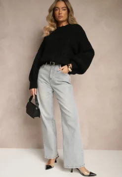 Czarny Sweter z Wełną o Eleganckim Warkoczowym Splotem Makkaria