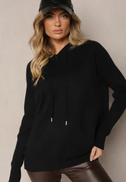 Czarny Sweter z Wiskozą i Kaszmirem oraz z Kapturem Nerolin