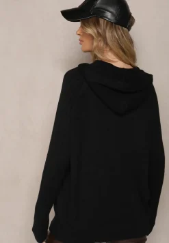 Czarny Sweter z Wiskozą i Kaszmirem oraz z Kapturem Nerolin