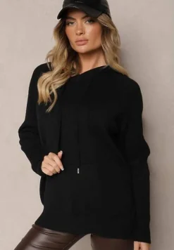 Czarny Sweter z Wiskozą i Kaszmirem oraz z Kapturem Nerolin