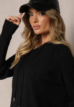 Czarny Sweter z Wiskozą i Kaszmirem oraz z Kapturem Nerolin