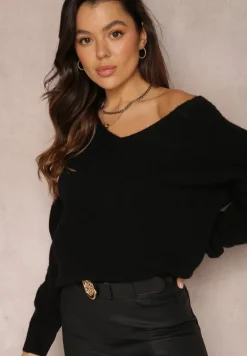 Czarny Sweter z Wiskozy Oversize Conime