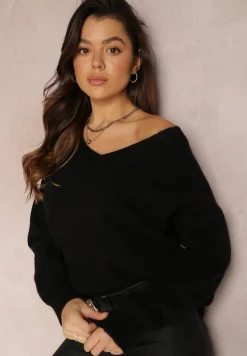 Czarny Sweter z Wiskozy Oversize Conime