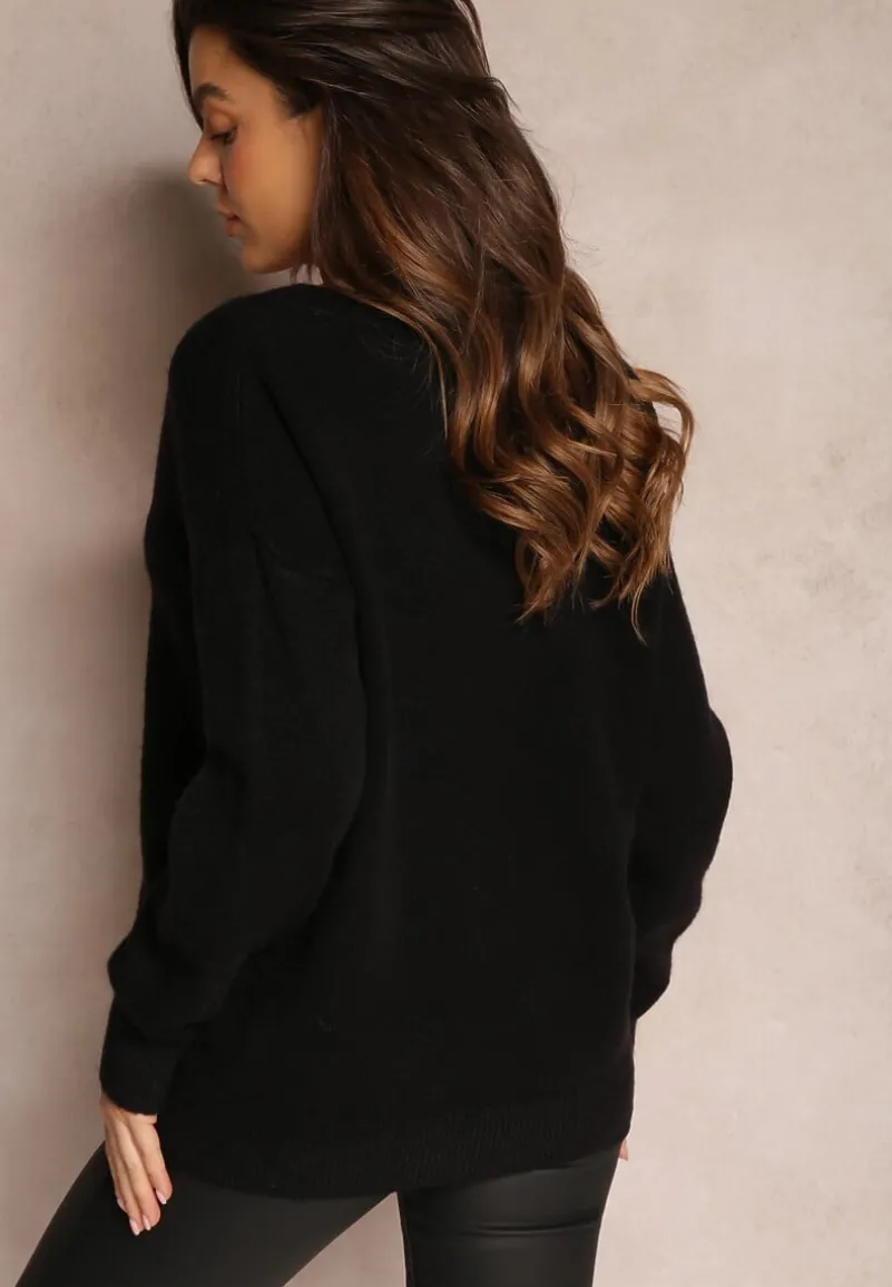 Czarny Sweter z Wiskozy Oversize Conime