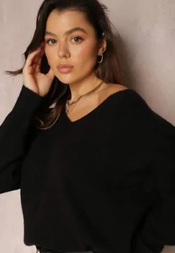 Czarny Sweter z Wiskozy Oversize Conime