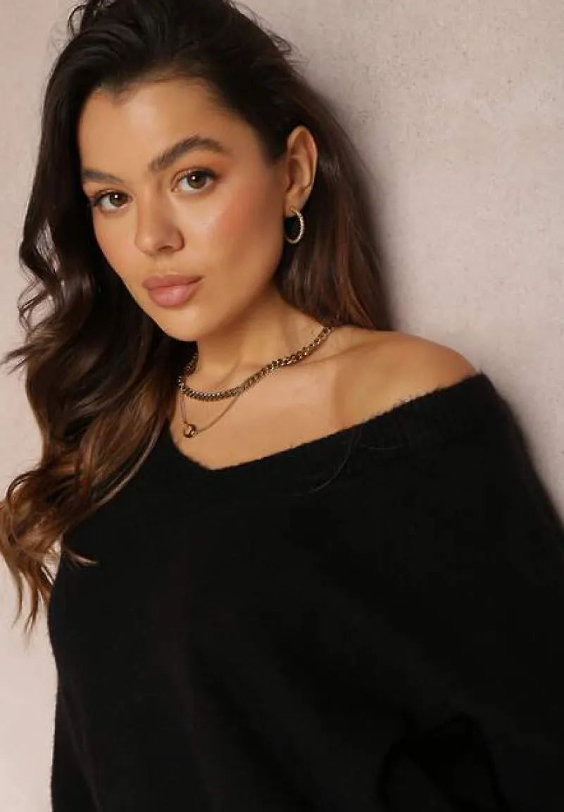 Czarny Sweter z Wiskozy Oversize Conime