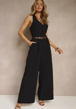 Czarny Taliowany Kombinezon z Guzikami Nilaviella