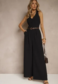 Czarny Taliowany Kombinezon z Guzikami Nilaviella