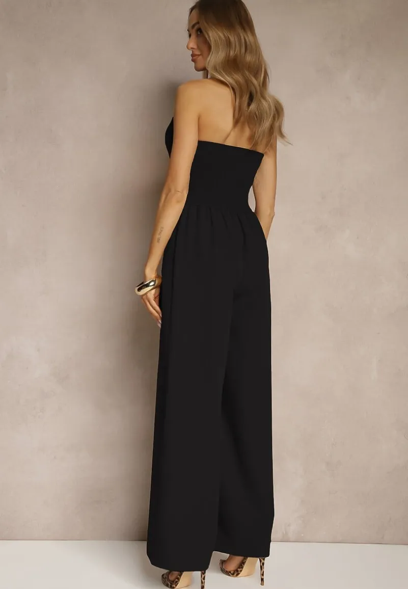 Czarny Taliowany Kombinezon z Guzikami Nilaviella