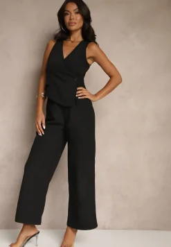 Czarny Taliowany Kombinezon Elegancki z Dekoltem V Nevianis
