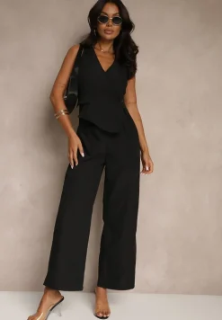 Czarny Taliowany Kombinezon Elegancki z Dekoltem V Nevianis