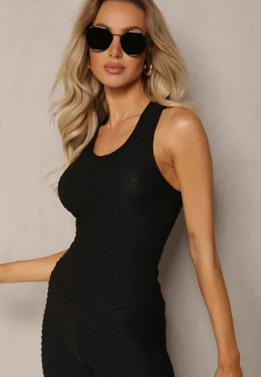 Czarny Tank Top z Tłoczonym Wzorem Aeronna