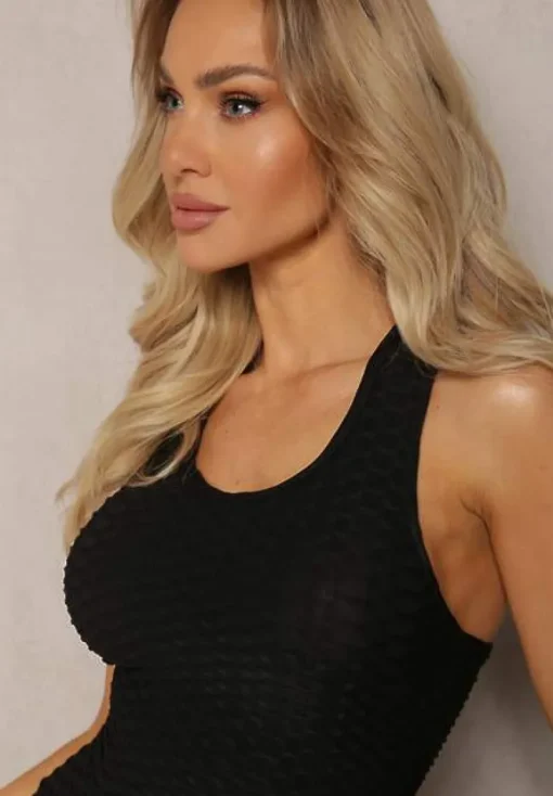 Czarny Tank Top z Tłoczonym Wzorem Aeronna