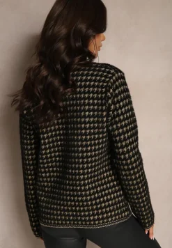 Czarny Tweedowy Kardigan w Elegancki Wzór z Ozdobnymi Guzikami Zemirae