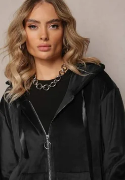 Czarny Welurowy Komplet Dresowy z Zasuwaną Bluzą i Prostymi Spodniami Gromiana