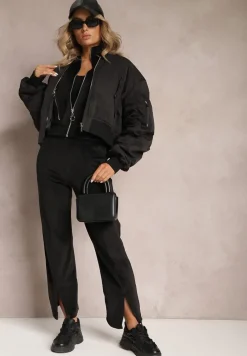 Czarny Welurowy Komplet Dresowy z Bluzą i Spodniami Lunamea